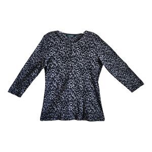 LAUREN RALPH LAUREN Women M Hensley Top Black Gray Animal Print Cotton Bust 36"